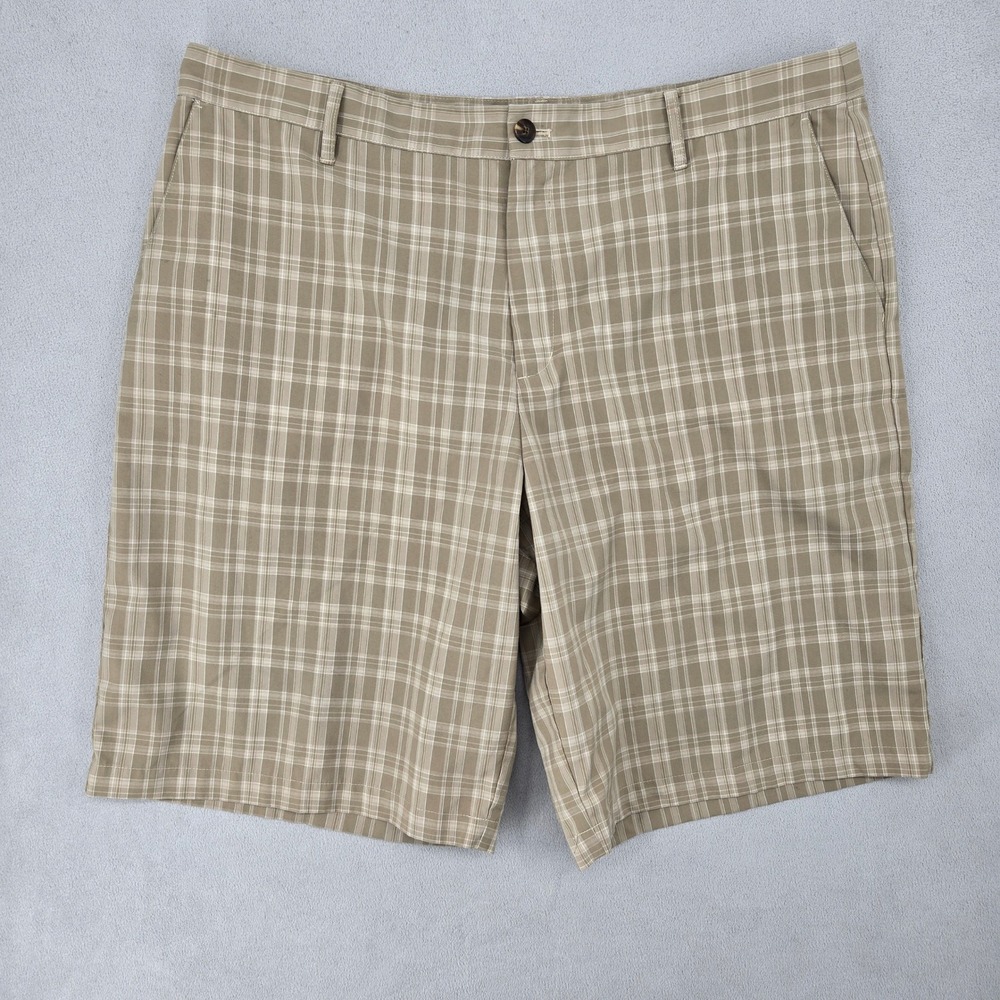 Adidas 40 Plaid Golf Shorts Mens Tan Beige Preppy Golfcore Sporty